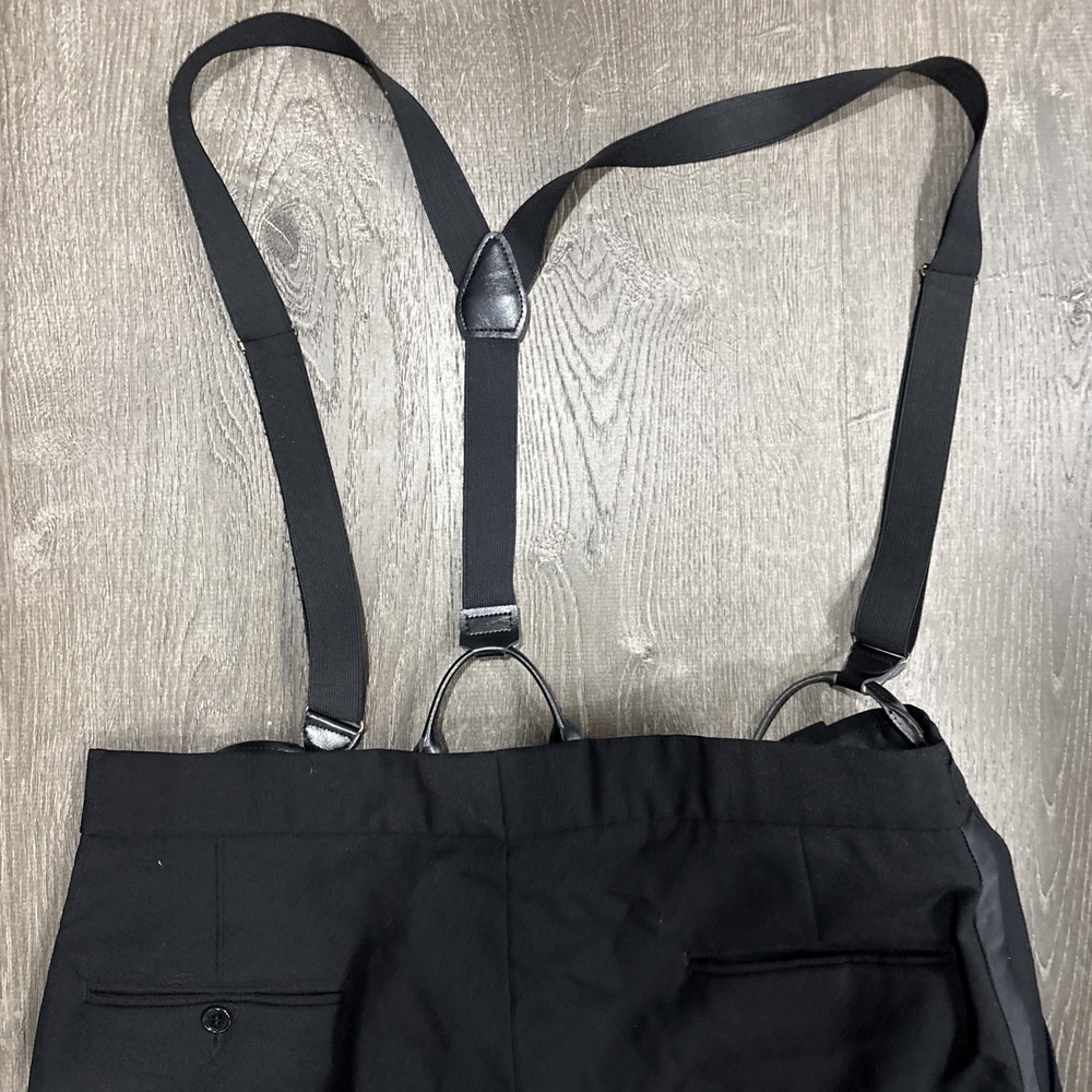 VTG 70s Wool Dress Pants With Suspenders Side Belt Talon Zipper Adjustable 38x31 - Picture 13 of 16